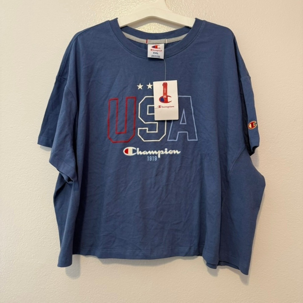 Champion Women USA Cropped Tee Coastal Fjord Blue XXL